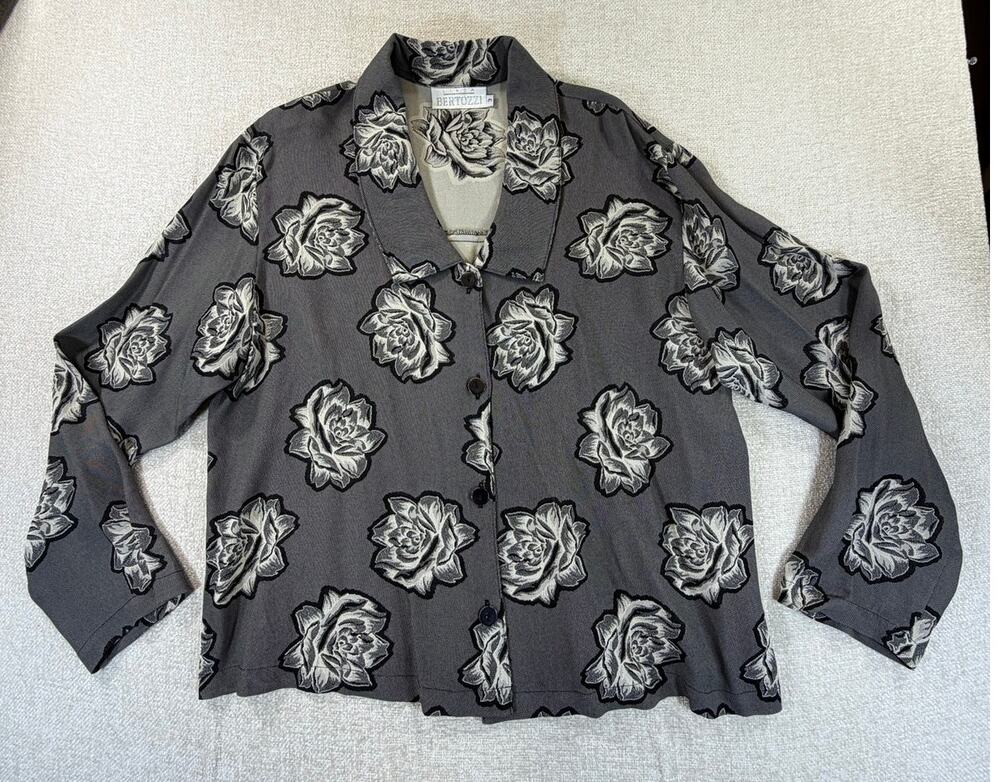 Linda Bertozzi Women's 3 Black Floral Long Sleeve Cottagecore Shirt Blouse Boho